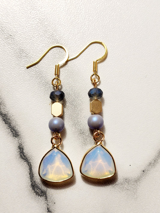 White opal & Gold earrings