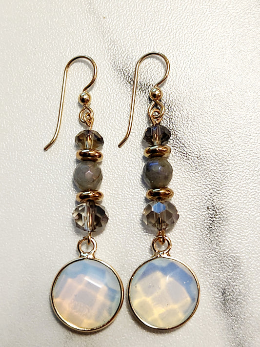 Opal gold & glass beaded earrings