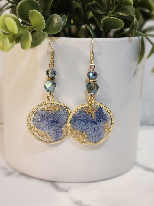 Blue and gold flake earrings
