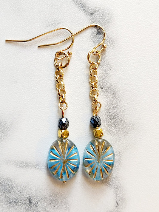 Blue Czech chain earrings
