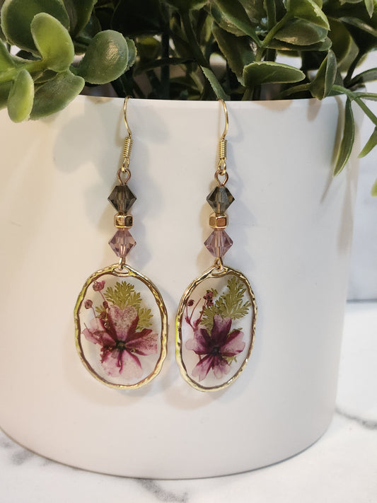 Burgundy pink flower earrings